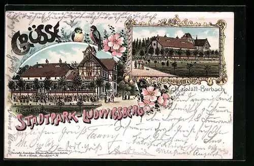 Lithographie Malstatt-Burbach, Gasthaus Stadtpark-Ludwigsberg