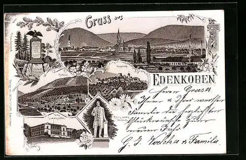 Lithographie Edenkoben, Kurhaus, Villa Ludwigshöhe, Kropsburg