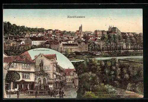 AK Nordhausen, Teilansicht, Lutherdenkmal