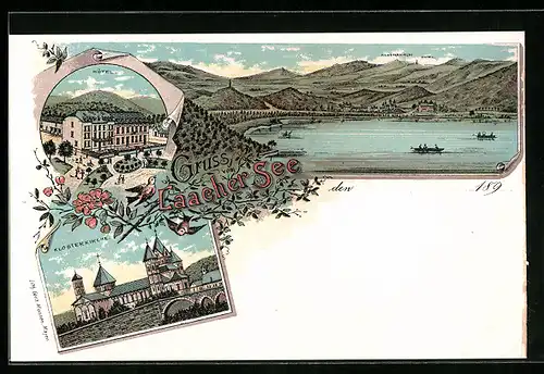 Lithographie Glees, Laacher See, Hotel, Klosterkirche