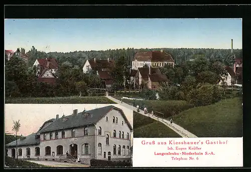 AK Langenleuba-Niederhain /S.-A., Kiesshauer`s Gasthof, Ortspartie mit Fussweg