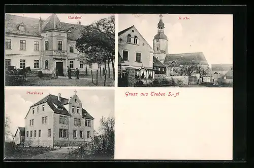 AK Treben /S.-A., Gasthof, Kirche, Pfarrhaus