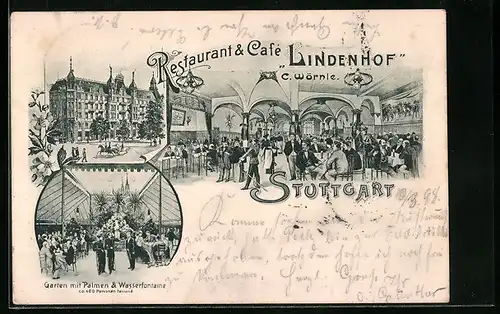 AK Stuttgart, Restaurant-Cafe Lindenhof C. Wörnle mit Garten und Saal