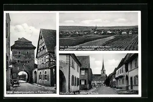 AK Sommerach /Main, Ortsansicht, Alter Befestigungsturm, Hauptstrasse