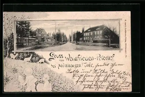 AK Mühlhausen /Th., Gasthaus Waldfrieden-Peterhof, Kinder und Rehe