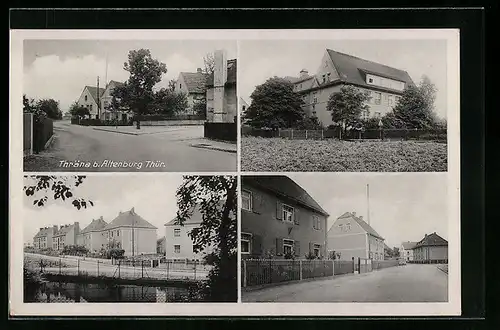 AK Thräna bei Altenburg /Th., Strassenpartien, Herrenhausund Häuser am Teich