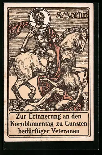 Künstler-AK Freiburg i. B., Festpostkarte Kornblumentag 1911, St. Martin und der Arme