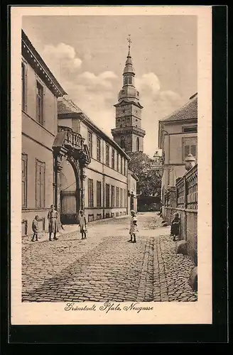 AK Grünstadt i. Pfalz, Neugasse mit Kirchturm
