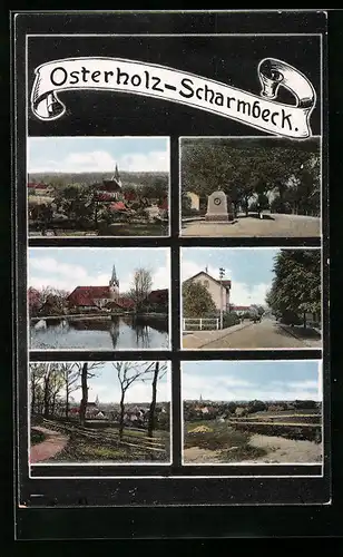 AK Osterholz-Scharmbeck, Strassenpartie, Kirche, Denkmal