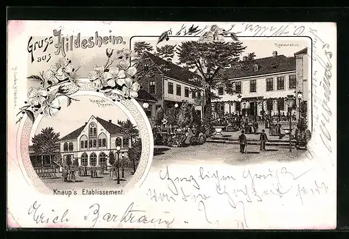 Lithographie Hildesheim, Gasthaus Knaup`s Etablissement, Restauration