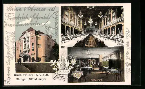AK Stuttgart, Gasthof Liederhalle, Festsaal, Restaurant
