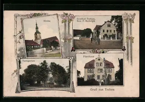 AK Treben, Pfarrhaus, Kirche, Gasthof Treben von P. Rudolph