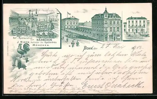 Lithographie Bonn, Hof-Restaurant zum Hähnchen