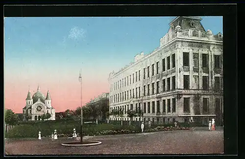 AK Kremsier, Komensky-Platz mit Synagoge