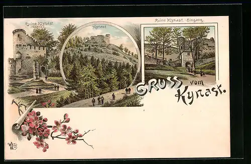 Vorläufer-Lithographie Kynast, 1894, Ruine Kynast, Burgberg