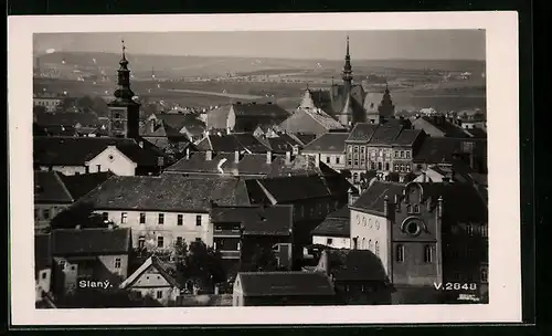 AK Schlan / Slany, Blick über die Dächer der Stadt mit Synagoge