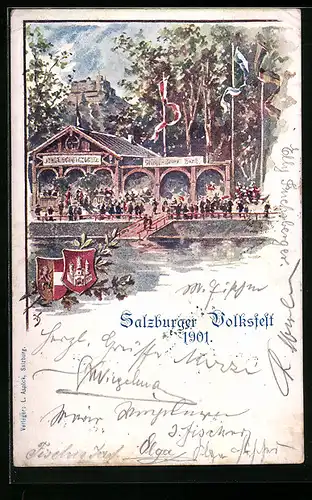 Lithographie Salzburg, Salzburger Volksfest 1901, Wappen