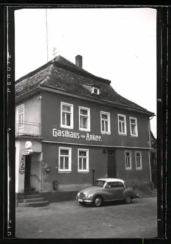 Fotografie unbekannter Fotograf, Ansicht Heubach, Gasthaus Zum Anker, Auto DKW, Reklame Coca Cola