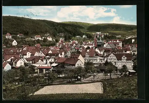 AK Helsa /Bez. Kassel, Blick über die Dächer der Ortschaft