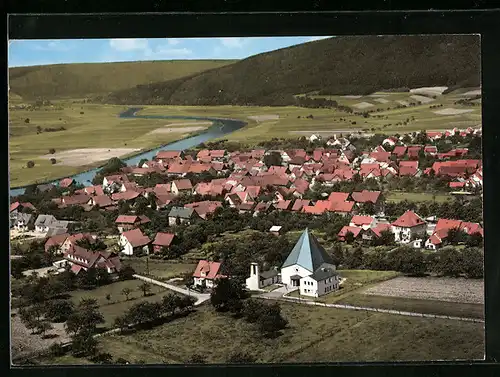 AK Oedelsheim /Weserbergland, Fliegeraufnahme der Ortschaft mit Kirche