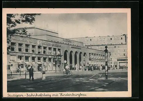 AK Stuttgart, Bahnhofplatz mit Hindenburgbau