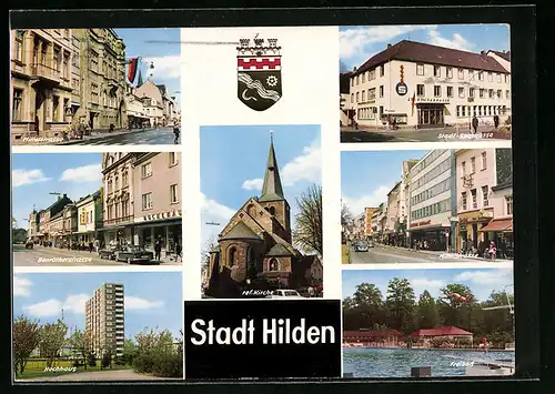 AK Hilden, Stadt-Sparkasse, Mittelstrasse, Freibad, Benratherstrasse, Mittelstrasse