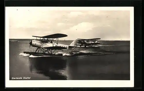 AK Startende Staffel Wasserflugzeuge
