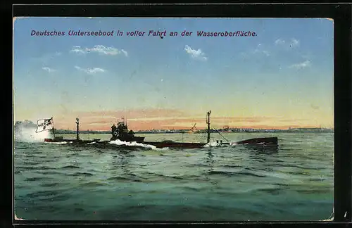 AK Deutsches Unterseeboot in voller Fahrt an der Wasseroberfläche
