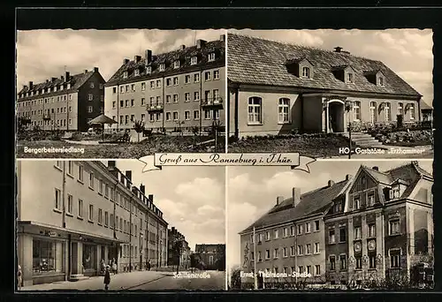 AK Ronneburg i. Thür., Bergarbeitersiedlung, HO-Gaststätte Erzhammer, Schillerstrasse, Ernst-Thälmann-Strasse