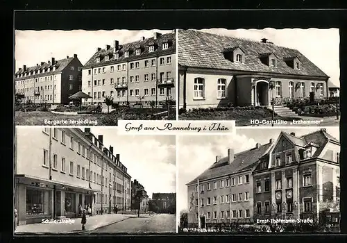 AK Ronneburg i. Thür., Bergarbeitersiedlung, HO-Gaststätte Erzhammer, Schillerstrasse, Ernst-Thälmann-Strasse