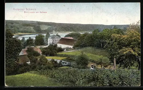AK Binenwalde / Ruppiner Schweiz, Gesamtansicht mit Kalksee