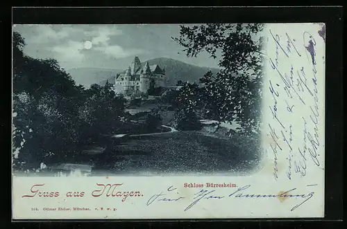 Mondschein-AK Mayen, Schloss Bürresheim