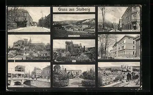 AK Stolberg, Steinwegstrasse, Burg und Kortumstrasse, Partie a. d. Neustrasse