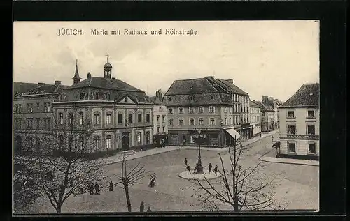 AK Jülich, Markt mit Rathaus und Kölnstrasse
