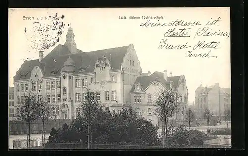 AK Essen /Ruhr, Höhere Töchterschule mit Strasse
