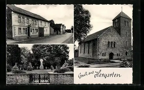 AK Hergarten, Kirche, Strassenpartie mit Gasthaus Lauterbach, Friedhof