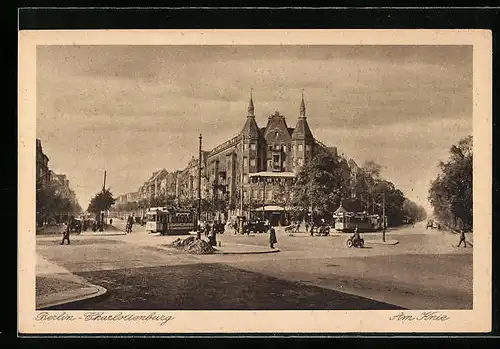 AK Berlin-Charlottenburg, Strassenbahnen am Knie