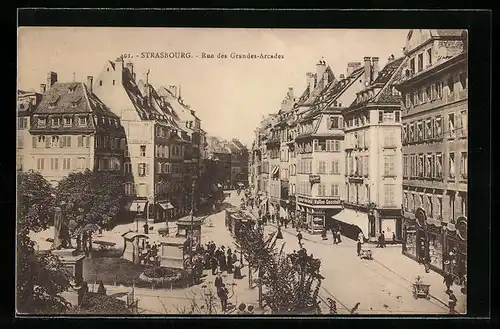 AK Strasbourg, Rue des Grandes-Arcades, Strassenbahn