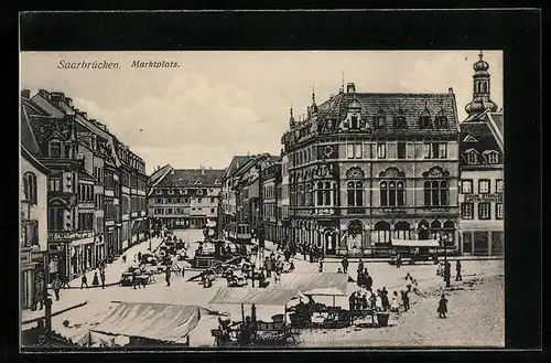 AK Saarbrücken, Marktplatz mit Strassenbahn