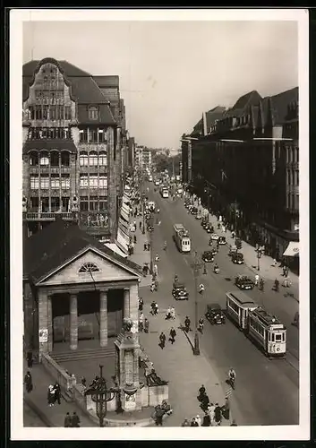 AK Hamburg, Strassenbahnen in der Mönckebergstrasse