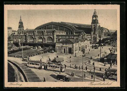 AK Hamburg, Strassenbahn hält vorm Hauptbahnhof