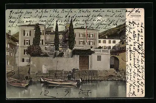 AK Torbole, Hafen mit Hotel-Pension Lago di Garda