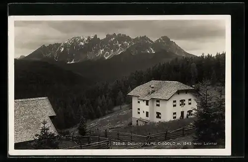 AK Welschnofen, Haus auf der Alpe Cisgolo gegen Latemar