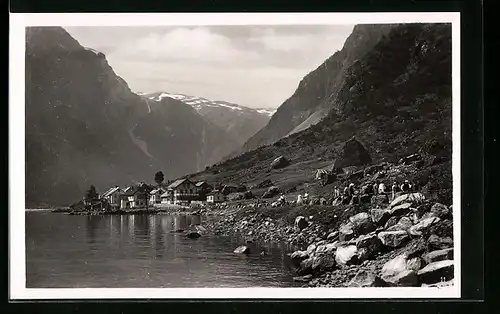 AK Gudvangen, Teilansicht des Ortes