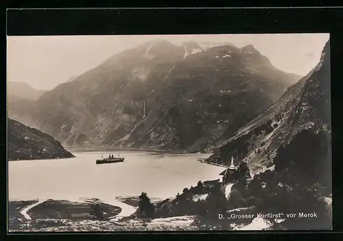 AK Merok, Dampfer Grosser Kurfürst im Fjord