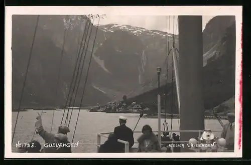 AK Gudvangen, Panorama vom Dampfer aus