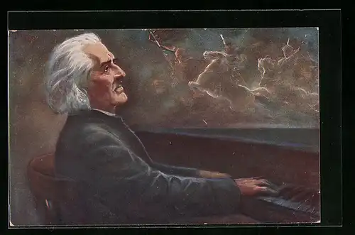 Künstler-AK Franz Liszt am Klavier, Rhapsodie hongroise