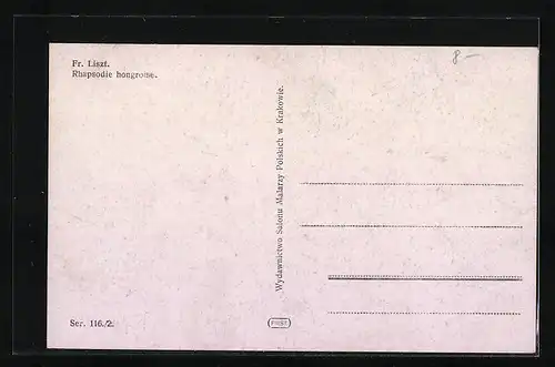 Künstler-AK Franz Liszt am Klavier, Rhapsodie hongroise