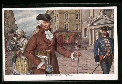 Künstler-AK Joseph Haydn vor der Hofburg