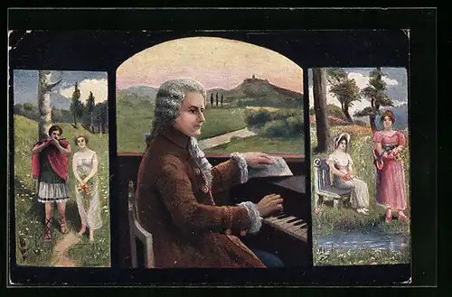 AK Komponist Mozart am Klavier